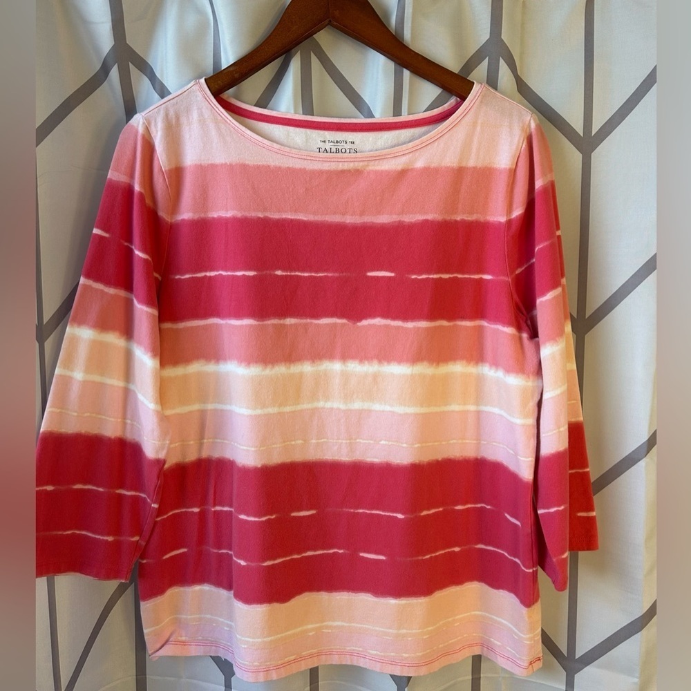 Talbots Women's Long Sleeve Top in Red and Pink Stripes